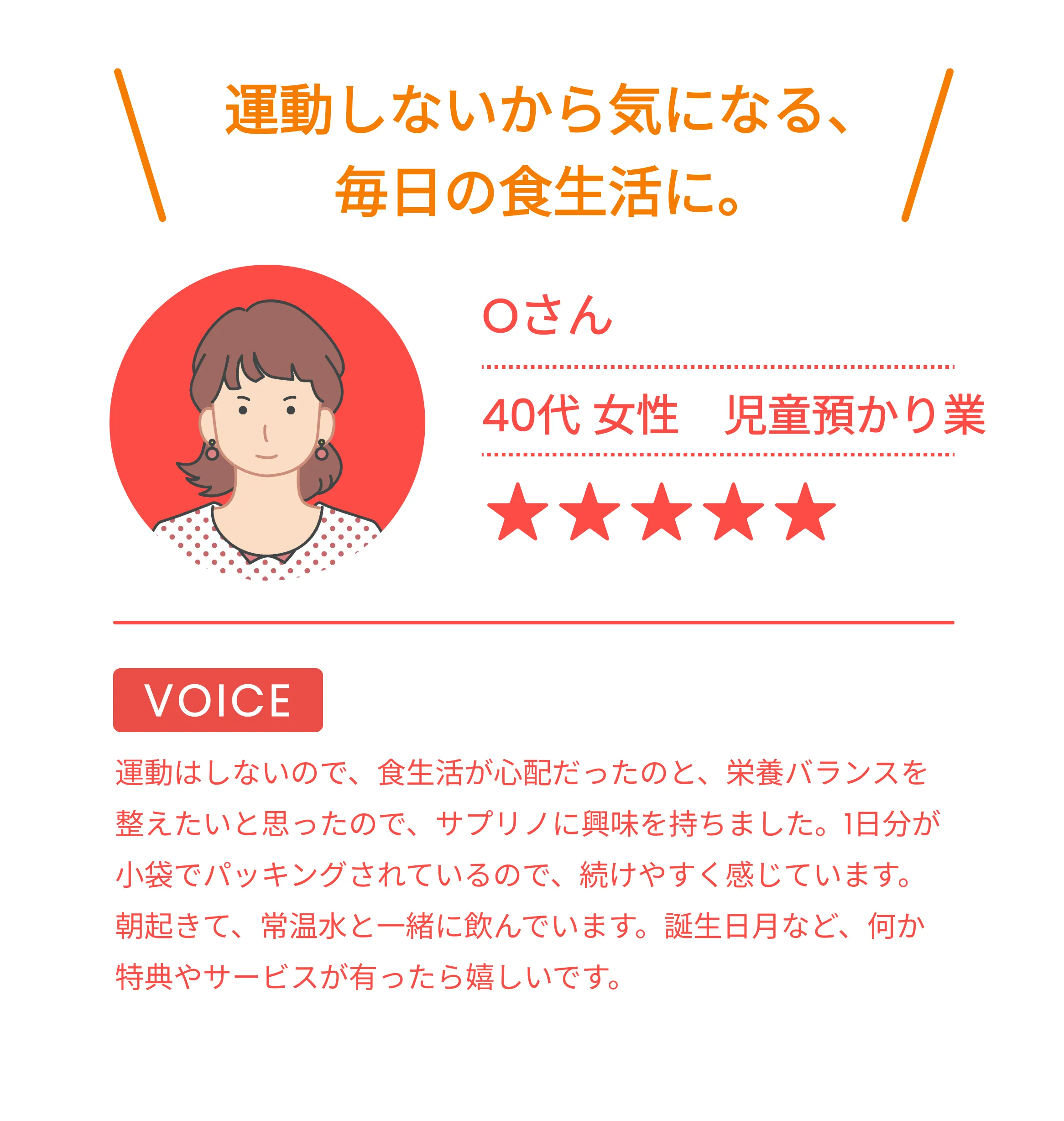 運動しないから気になる、毎日の食生活に。